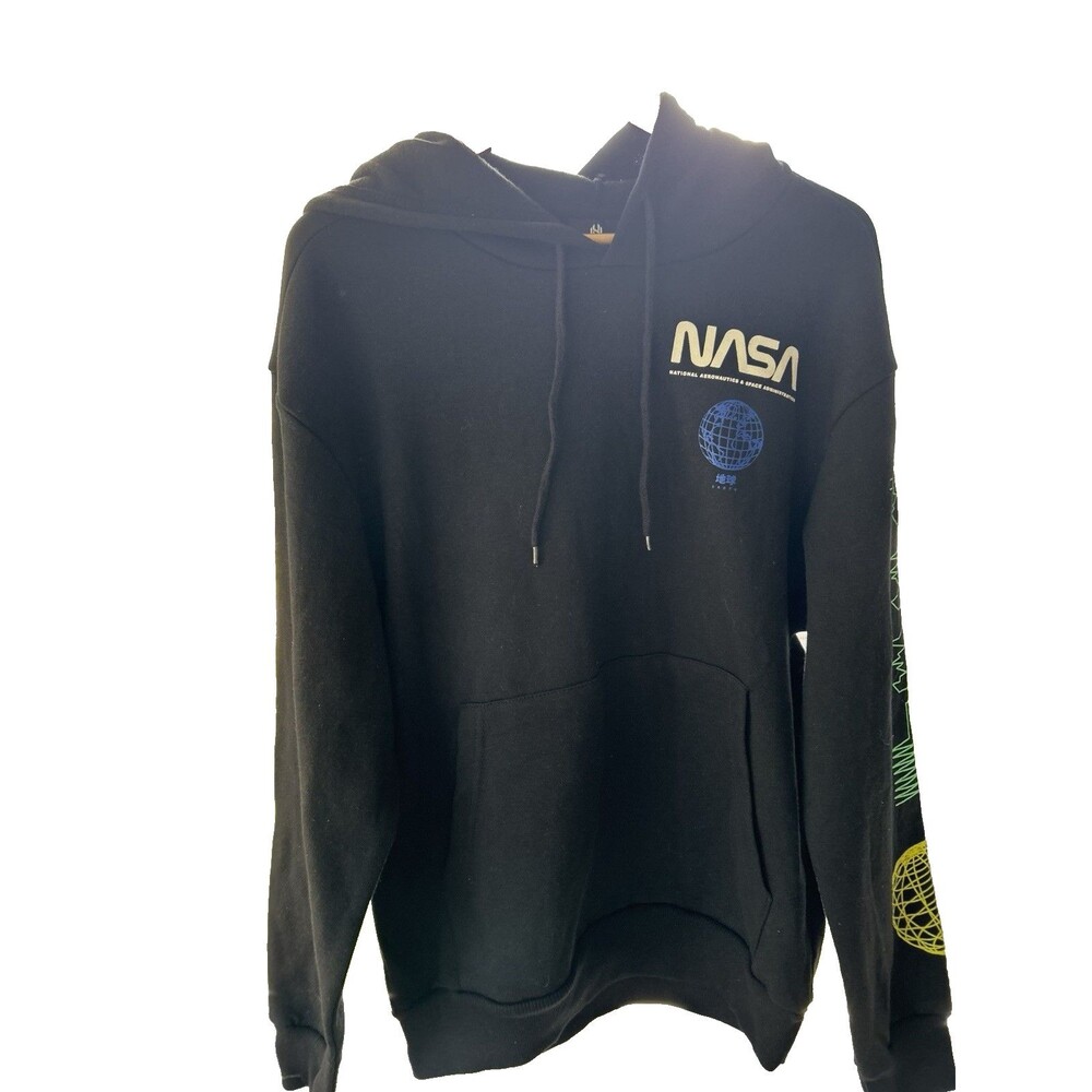 Hyper Space Gray NASA Hoodie Men’s Size LRG 9/25/77 graphics front back Black